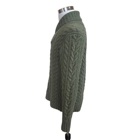 VTG Polo Ralph Lauren Shawl Collar Cable Cardigan Wool Sweater Army Green Medium - Picture 3 of 8